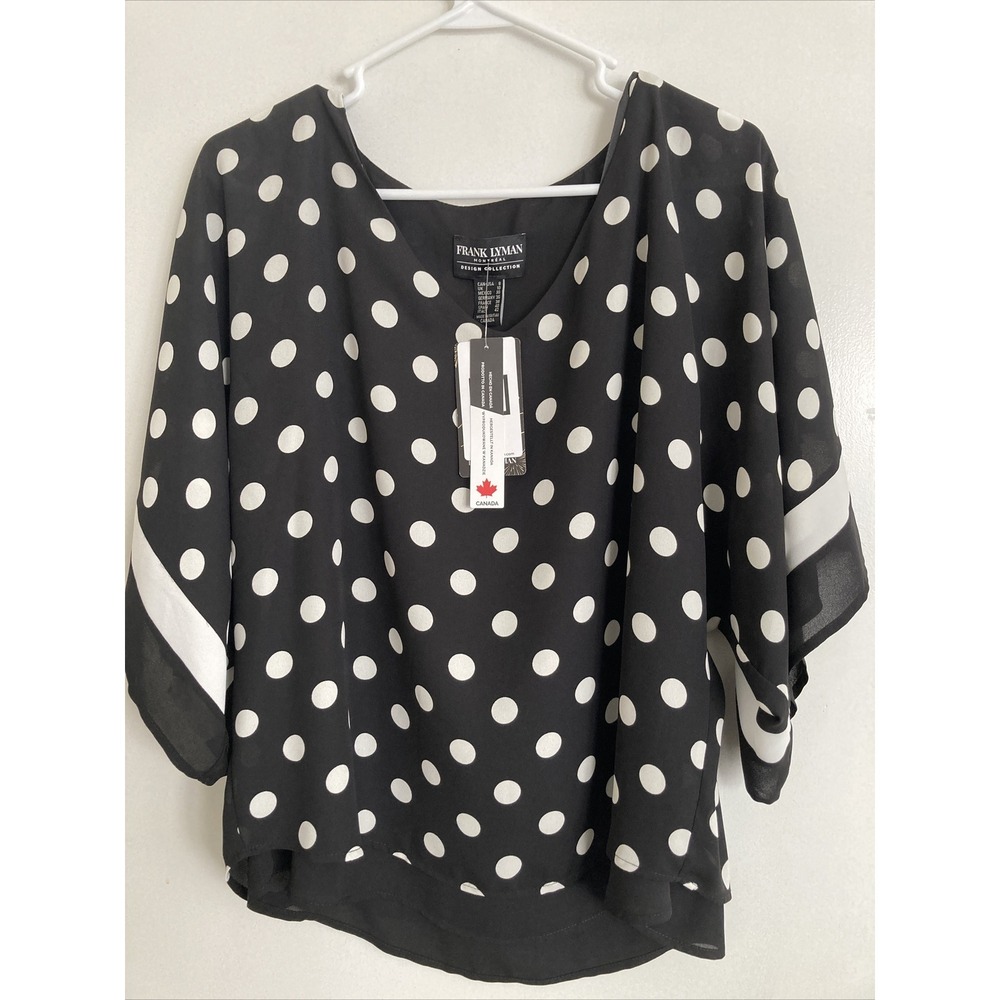 Frank Lyman Women's Blouse Black Ivory Size 6 Top V Neck Layered 226496 #967